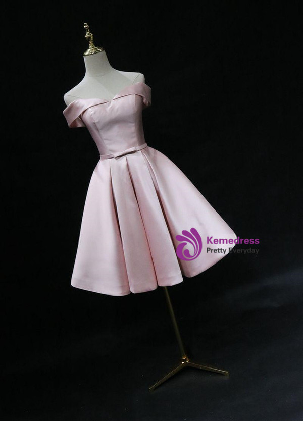 Pink Satin Off the Shoulder Homecoming Dress
