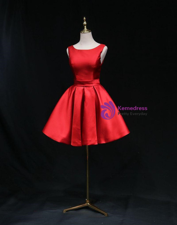 Red Satin Backless Bow Sleeveless Homecoming Dress