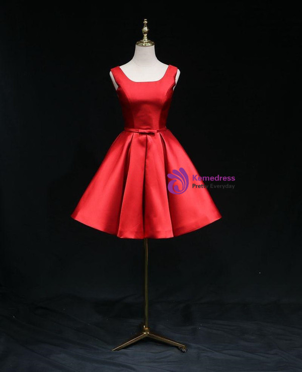 Red Satin Backless Bow Homecoming Dress