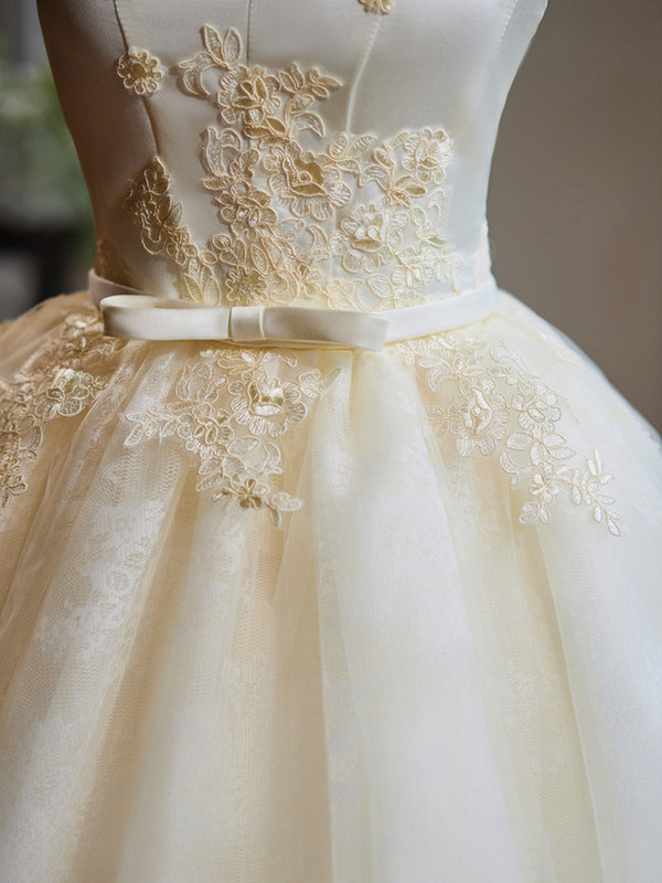 Champagne Tulle Appliques Homecoming Dress