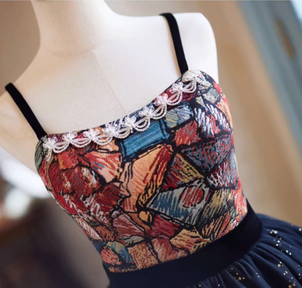 Black Tulle Sequins Print Straps Homecoming Dress