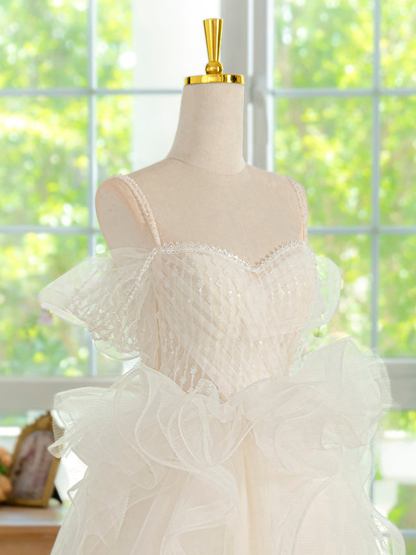 White Tulle Sequins Pearls Homecoming Dress