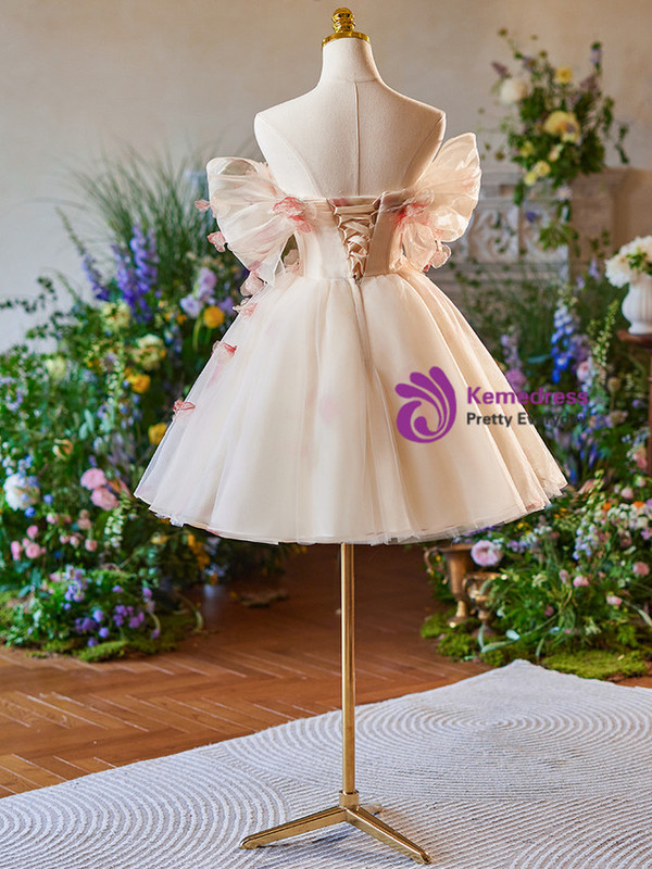 Champagne Tulle 3D Flower Homecoming Dress