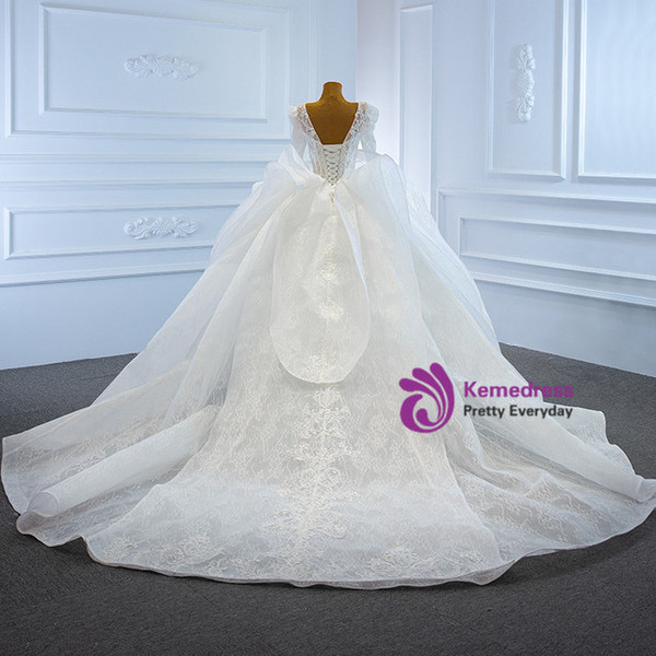 White Lace Beading Long Sleeve Wedding Dress