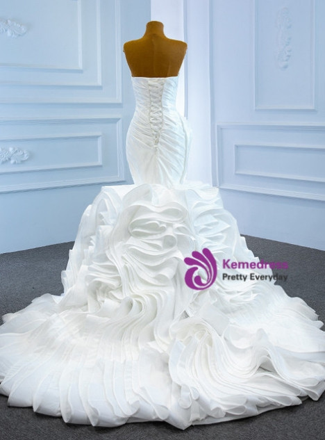 White Mermaid Tulle Pleats Sweetheart Wedding Dress