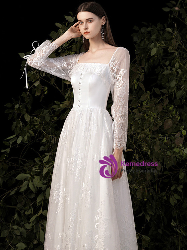 White Lace Long Sleeve Wedding Dress