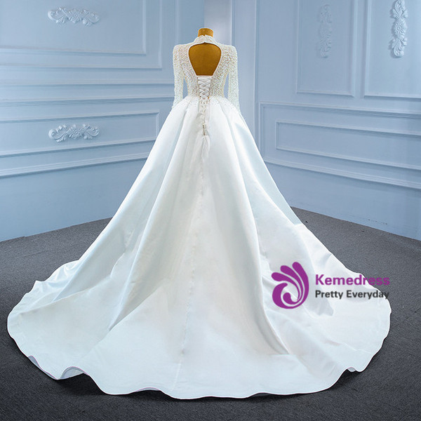 White Mermaid Satin Backless Long Sleeve Wedding Dress