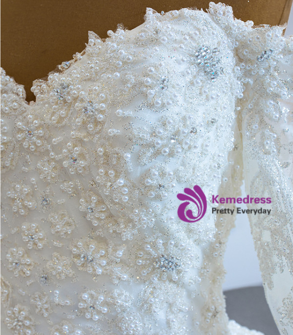 Ball Gown Tulle Sequins Long Sleeve Wedding Dress