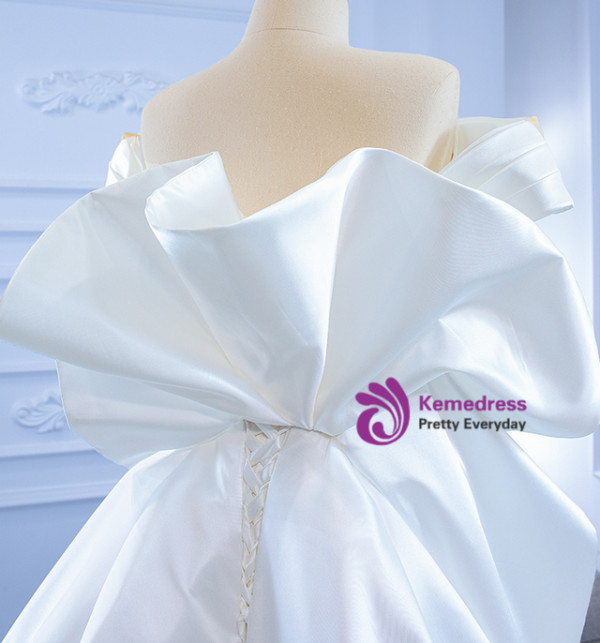 Sexy White Satin Pleats Off the Shoulder Wedding Dress