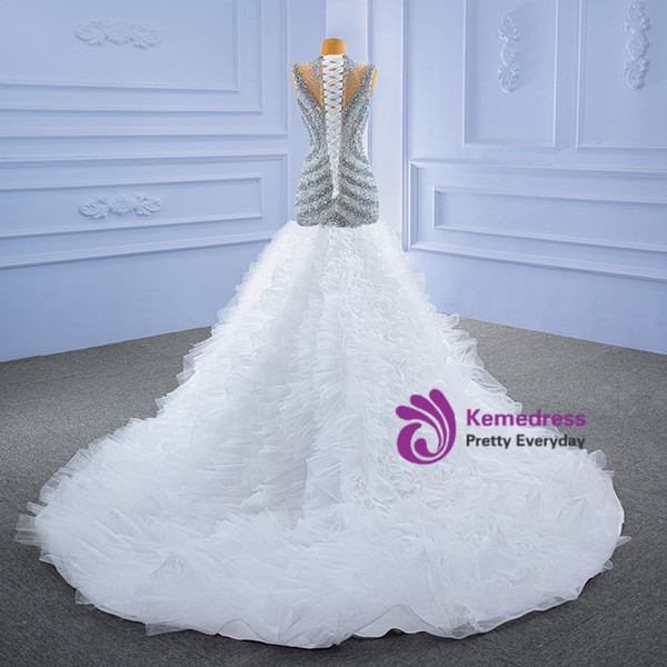 Heavy Beading Mermaid Beading Crystal Luxury Wedding Dress