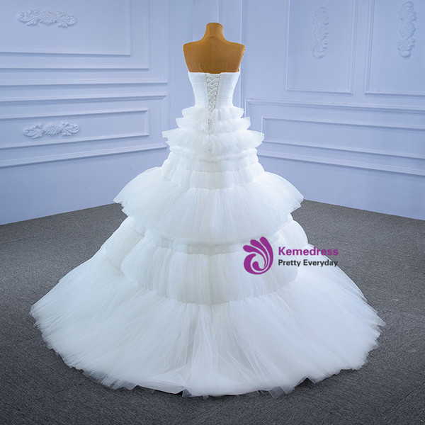 Fashion White Tulle Sweetheart Pleats Tiers Wedding Dress
