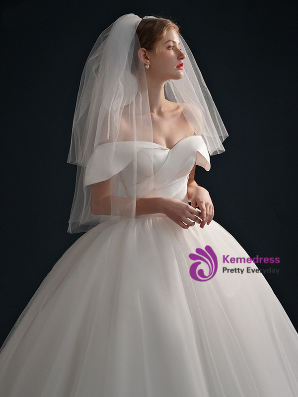 White Tulle Lace Off the Shoulder Wedding Dress