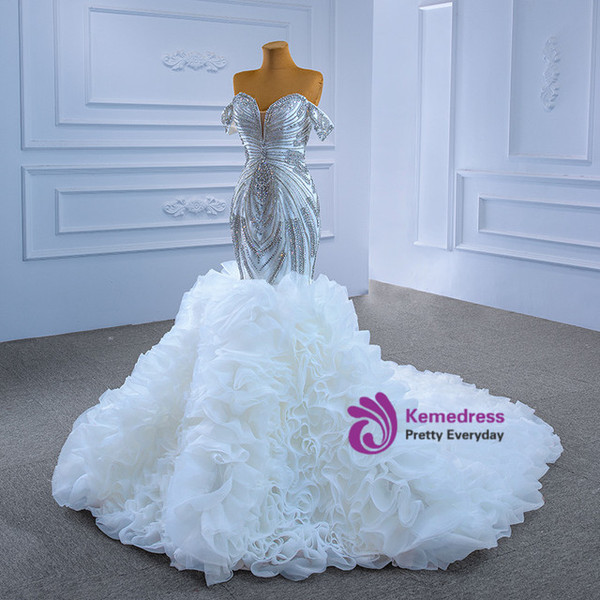 Sexy White Heavy Beading Crystal Wedding Dress