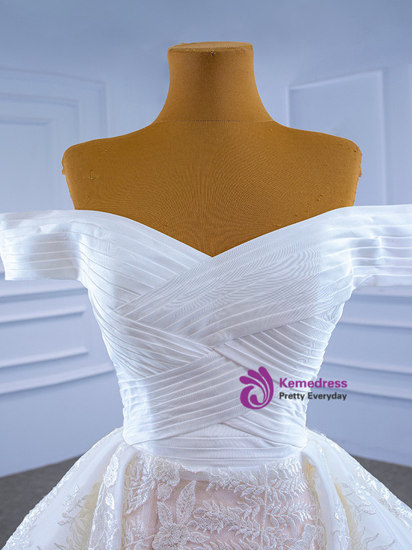 White Tulle Appliques Off the Shoulder Wedding Dress