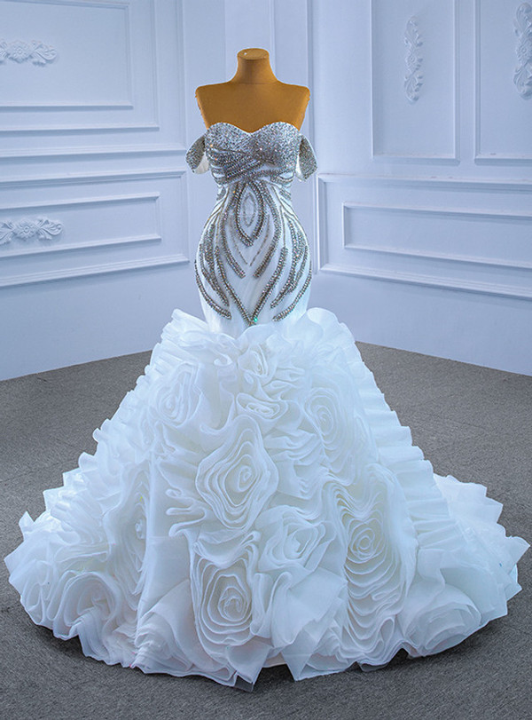 Luxury White Mermaid Beading Crystal Wedding Dress