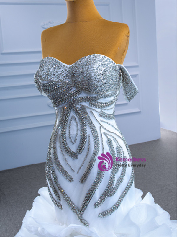 Luxury White Mermaid Beading Crystal Wedding Dress
