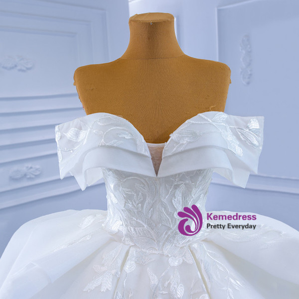 White Tulle Lace Appliques Off the Shoulder Wedding Dress