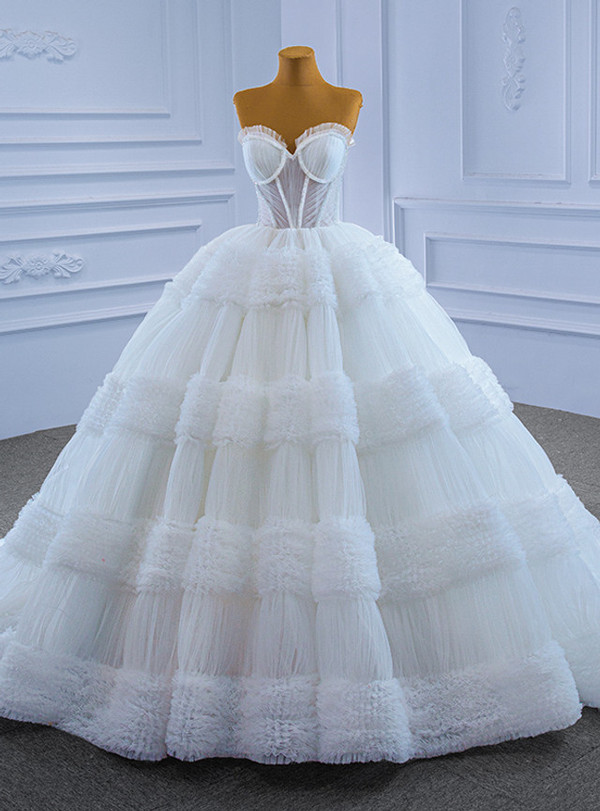 White Tulle Pleats Sweetheart Beading Wedding Dress