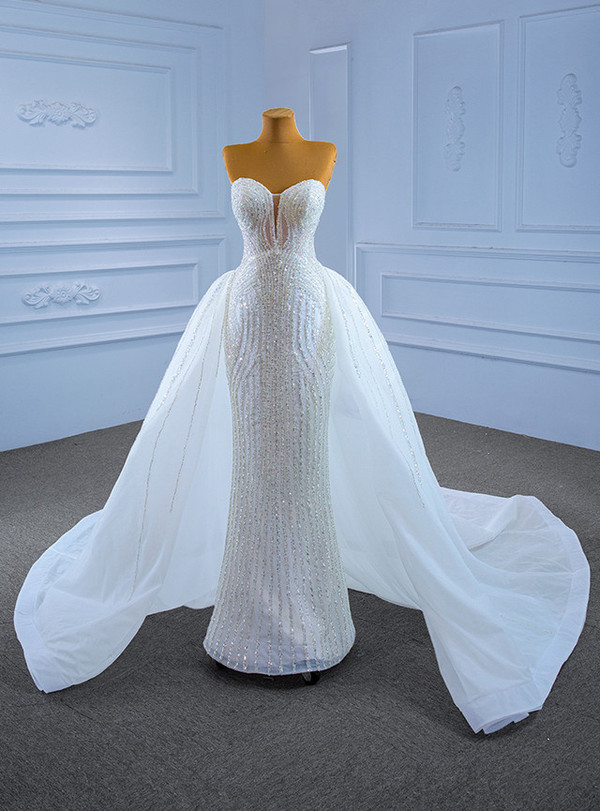 White Mermaid Tulle Sequins Beading Sweetheart Wedding Dress