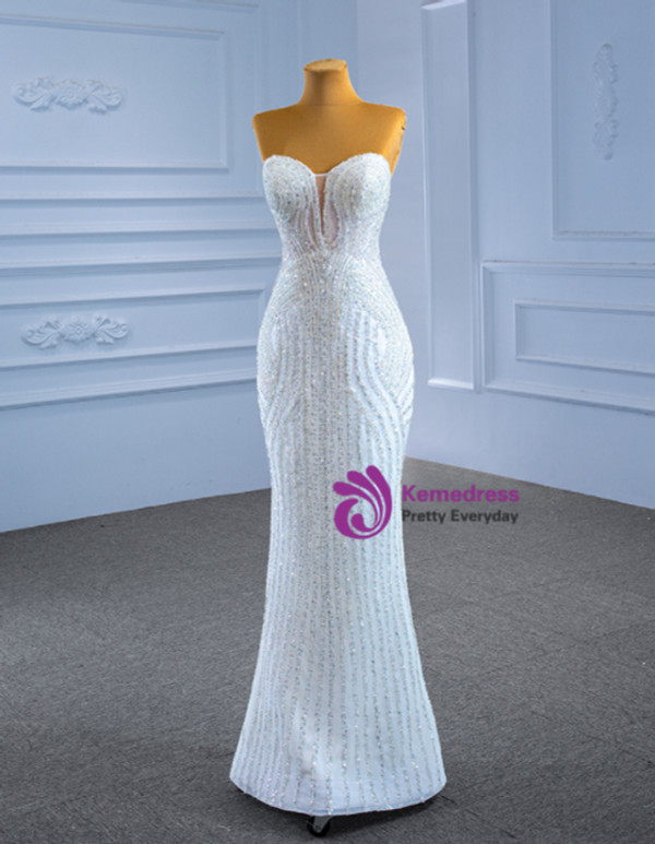 White Mermaid Tulle Sequins Beading Sweetheart Wedding Dress