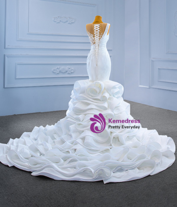 Sexy White Mermaid Pleats Beading Wedding Dress