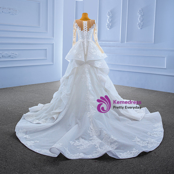 White Mermaid Tulle Lace Appliques Long Sleeve Wedding Dress