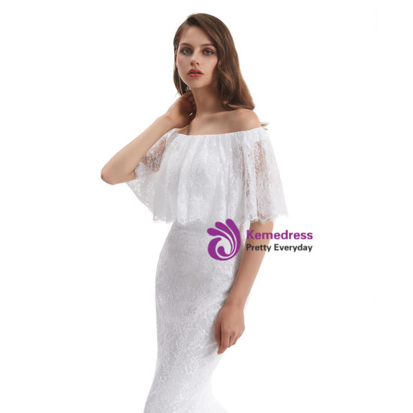 White Mermaid Lace Wedding Dress With Long Train