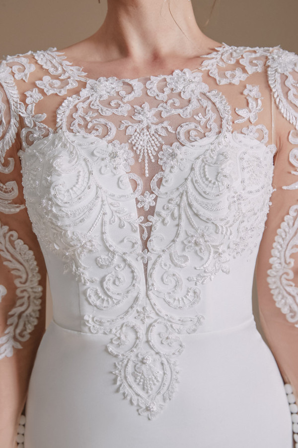 White Mermaid Long Sleeve Appliques Beading Wedding Dress