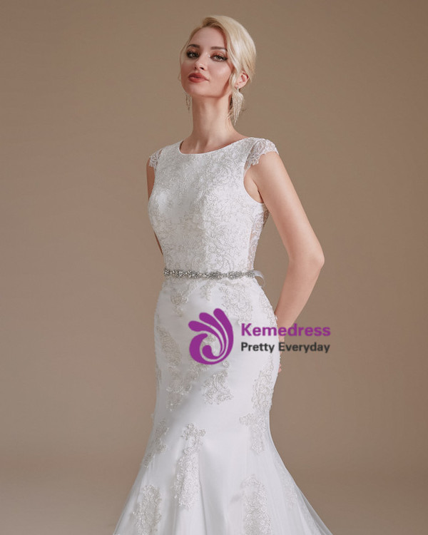 White Mermaid Lace Appliques Beading Wedding Dress