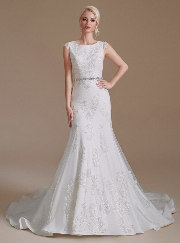 White Mermaid Lace Appliques Beading Wedding Dress