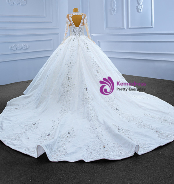 Dubai Sequins Beading Long Sleeve Crystal Wedding Dress