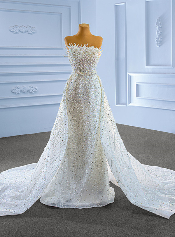 Heavy Beading Mermaid Sequins Pearls Wedding Dress