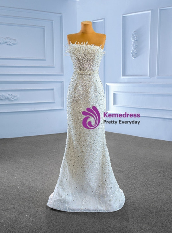 Heavy Beading Mermaid Sequins Pearls Wedding Dress