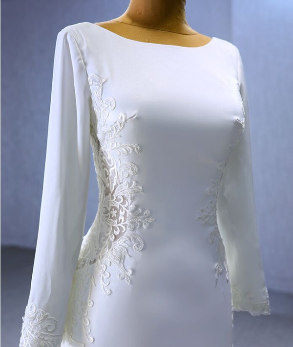White Mermaid Long Sleeve Backless Lace Wedding Dress