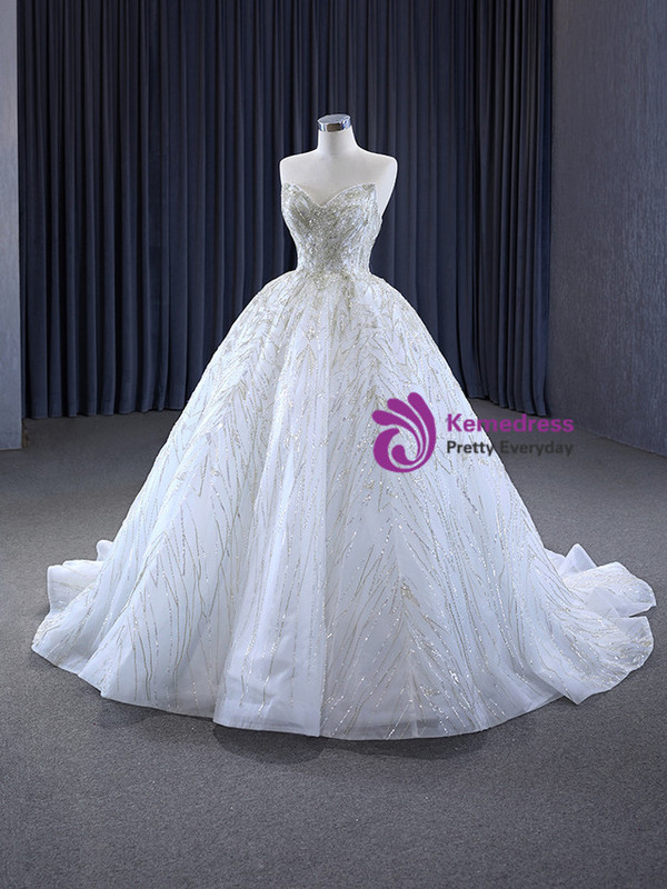 White Tulle Sweetheart Beading Sequins Wedding Dress