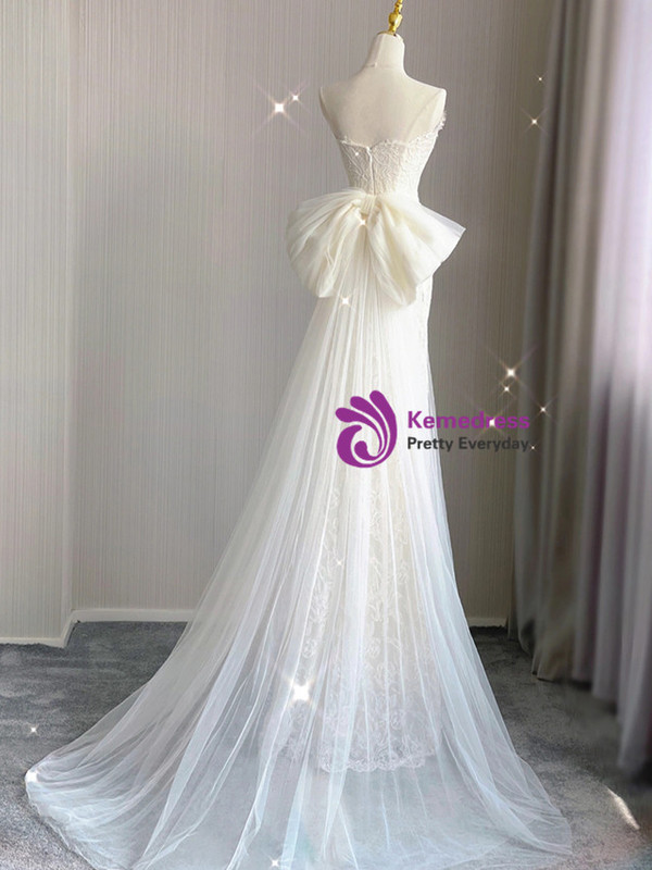 Ivory Mermaid Strapless Lace Tulle Wedding Dress