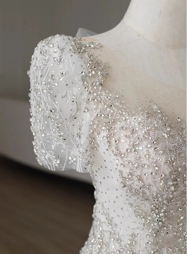 White Mermaid Tulle Beading Wedding Dress