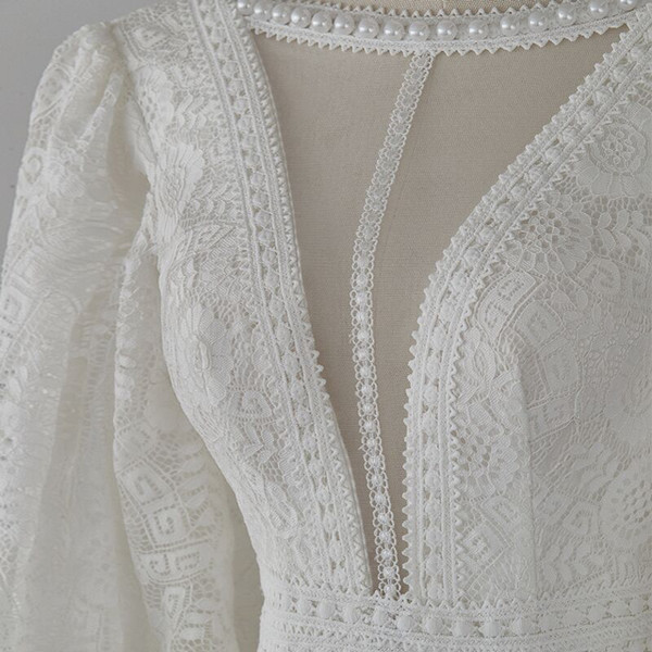 Sexy White Mermaid Lace Long Sleeve Wedding Dress