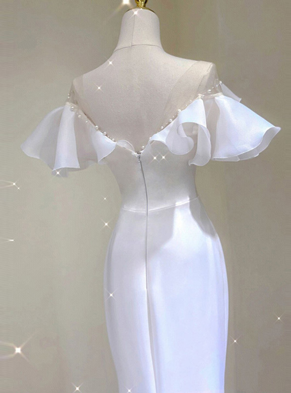 White Mermaid Satin Beading Wedding Dress