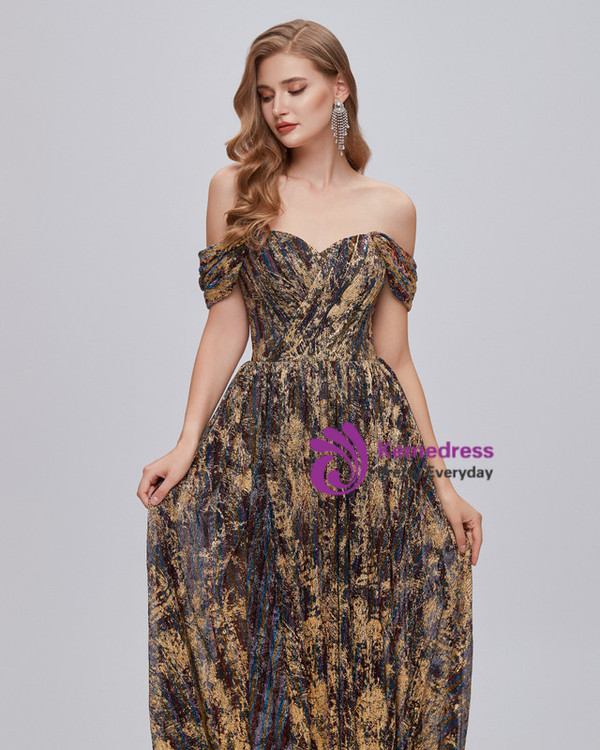 Tulle Off the Shoulder Pleats Split Prom Dress