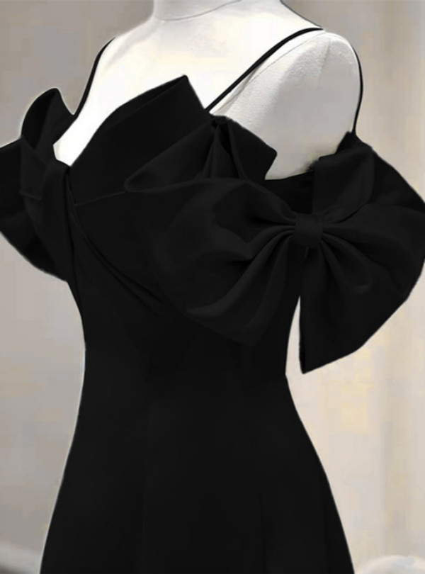 Burgundy Satin Straps Bow Prom Dress