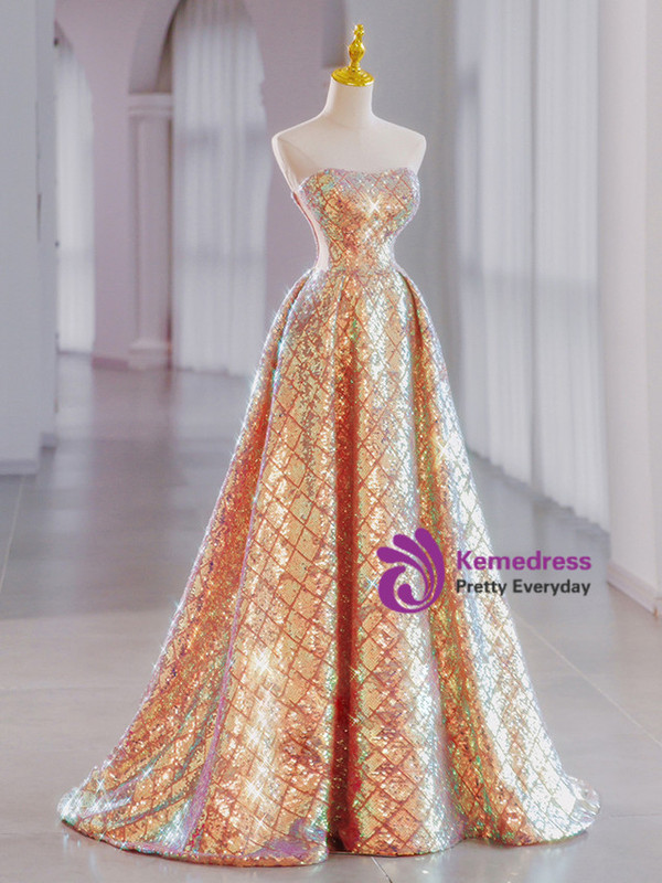 Gold Sequins Off the Shoulder Prom Dress