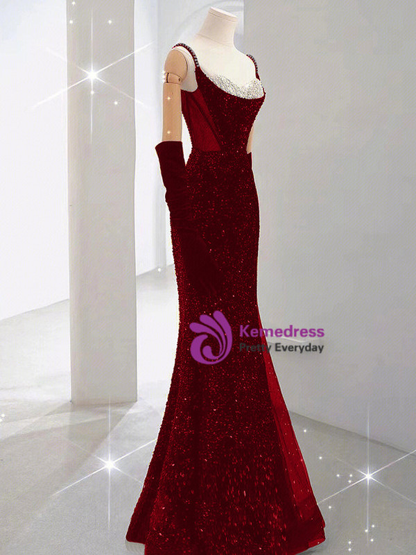 Black Mermaid Sequins Straps Prom Dress