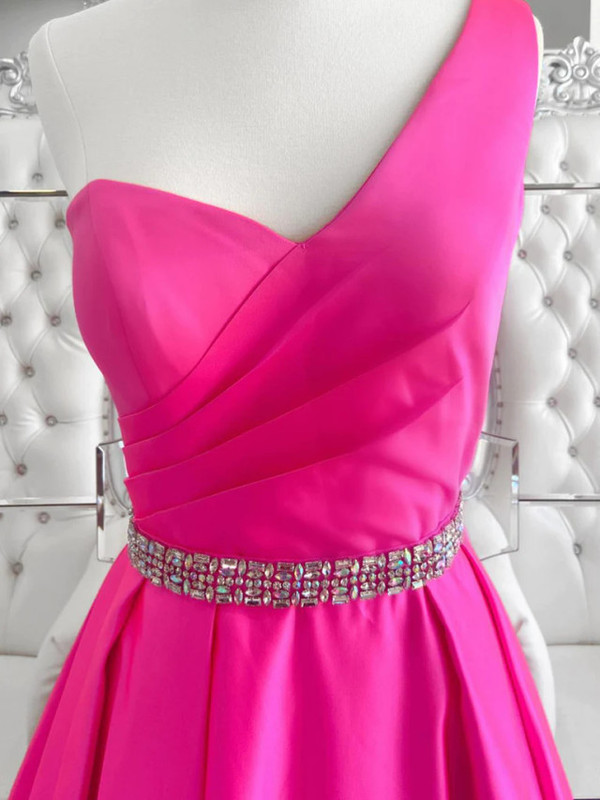 Fuchsia Satin One Shoulder Pleats Prom Dress