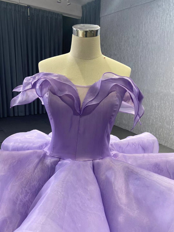 Purple Tulle Off the Shoulder 3D Flower Prom Dress