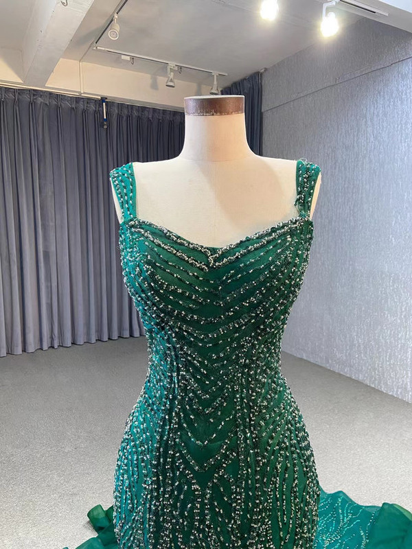 Sexy Green Mermaid Straps Beading Prom Dress