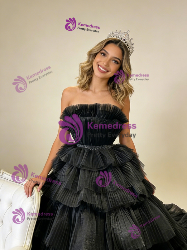 Ball Gowm Black Tulle Sweetheart Beading Prom Dress