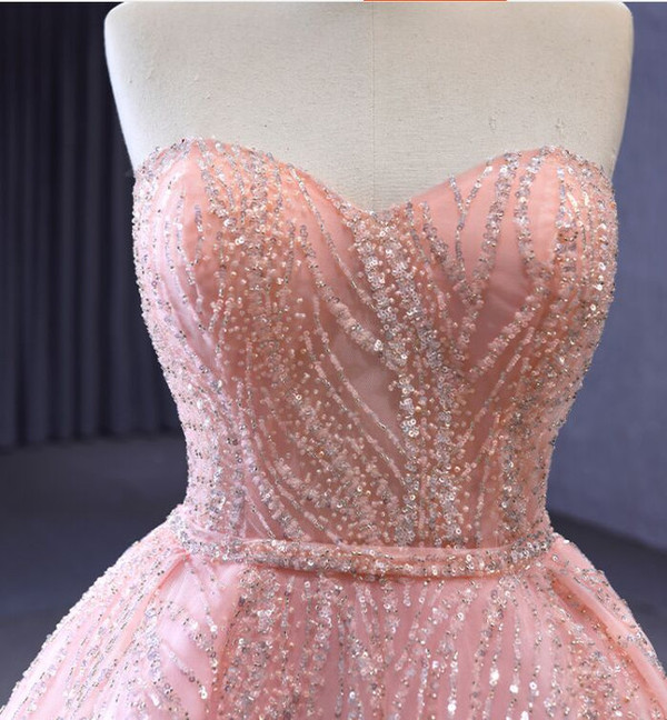 Pink Tulle Sequins Beading Sweetheart Prom Dress
