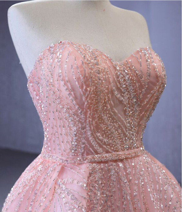 Pink Tulle Sequins Beading Sweetheart Prom Dress