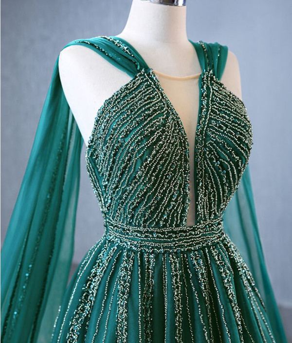 Green Tulle Sequins Beading Sleeveless Prom Dress